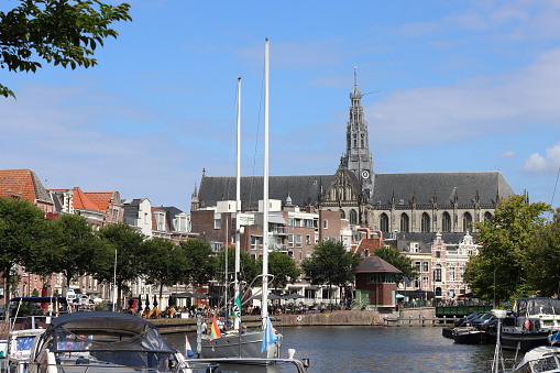 Canal in Utrecht, Netherlands. Notice the beautiful old Dutch houses alongside the canal.