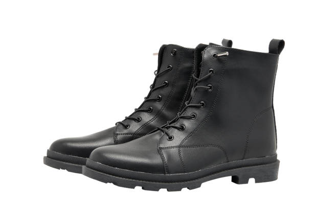 istock Pair of black shoes isolates on white background 1420098545