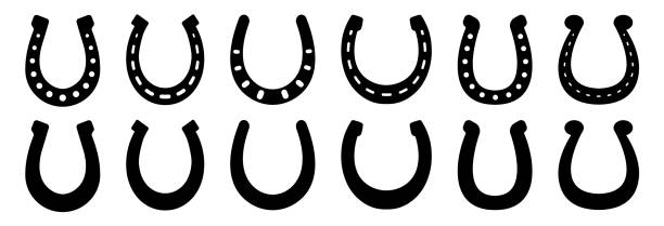 illustrazioni stock, clip art, cartoni animati e icone di tendenza di set di icone a ferro di cavallo. simbolo di fortuna o icona della fortuna - horseshoe