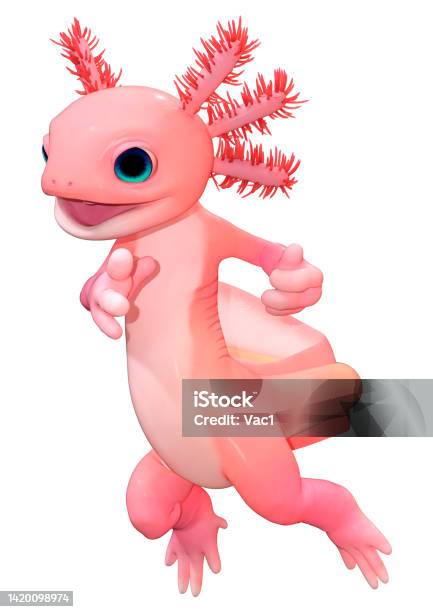 3d Rendering Cartoon Axolotl On White Stock Photo - Download Image Now - Axolotl, Cut Out, Illustration