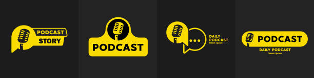 ilustraciones, imágenes clip art, dibujos animados e iconos de stock de icono de podcast, vector de diseño de logotipo - podcasting
