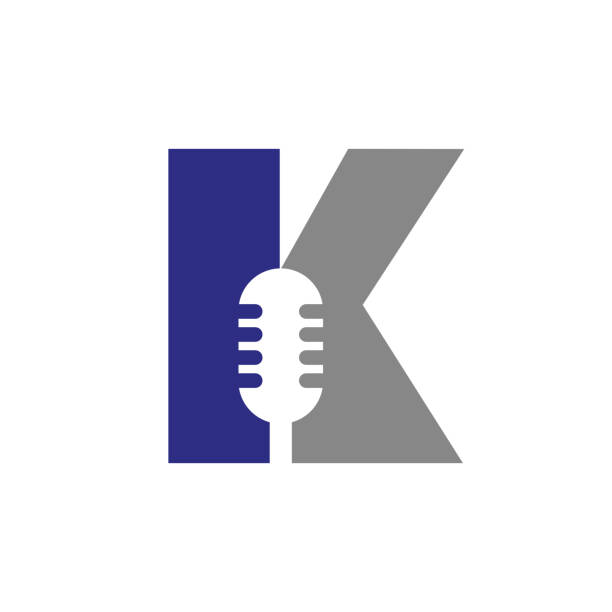 초기 편지 k 음악 로고. dj 심볼 팟캐스트 로고와 마이크 아이콘 벡터 템플릿이 결합됨 - letter k audio stock illustrations