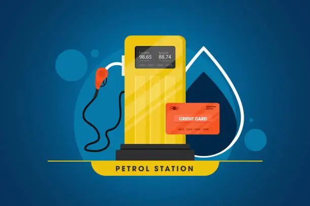 Vector illustration of Bright advertising poster on the theme of gas station.