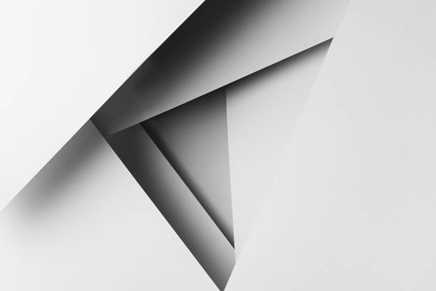 istock White abstract geometric background with complex flat spaces as swirl or funnel with lines, corners, shadows, crossing in elegant minimal monochrome modern style. Minimalist backdrop for business. 1420110448