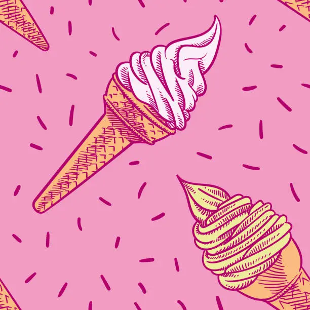 Vector illustration of Ice cream background seamless pattern