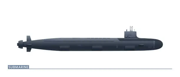 Vector illustration of Submarine isolated on a white background. Nuclear attack submarine