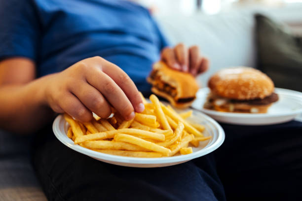 kuvapankkikuvat ja rojaltivapaat kuvat aiheesta ylipainoinen teini-ikäinen poika, joka syö liikaa paistettua ruokaa - unhealthy eating