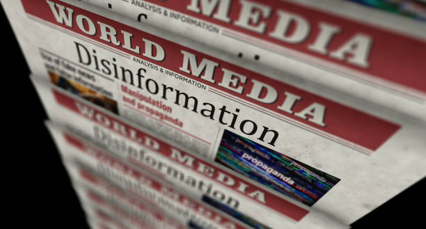 Disinformation, manipulation and propaganda retro newspaper 3d illustration