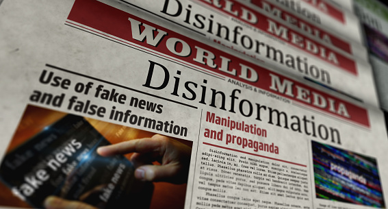 Desinformación, manipulación y propaganda retro periodística ilustración 3D photo
