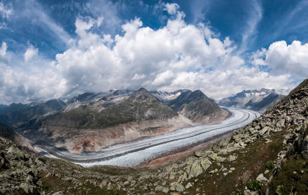 Panorama of Aletsch Glacier stock photo