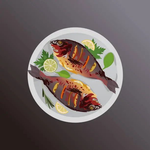 Vector illustration of seafood tasty fish fried vector illustration
