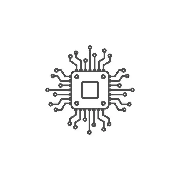 Vector illustration of Micro Chip Line Icon. CPU Flat Design.