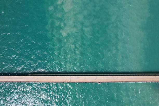 istock Top down drone photo of pier over ocean 1420123473