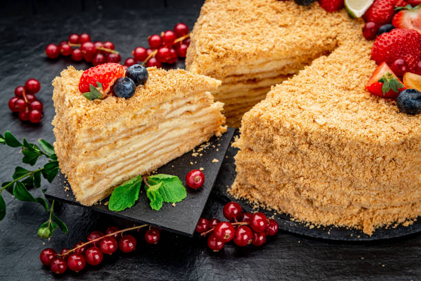istock Napoleon cake decorated with berries and fruits 1420124097