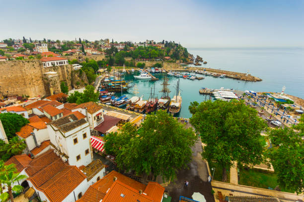 The ancient port of the old city of Antalya stock photo