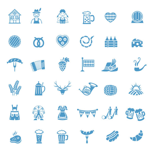 illustrazioni stock, clip art, cartoni animati e icone di tendenza di festa della birra. set di icone del festival della birra. - cultura tedesca