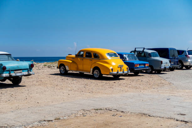 istock Yellow 1950s car parked by the beach 1420138613