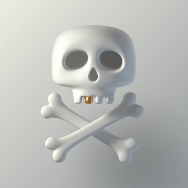 ilustrações de stock, clip art, desenhos animados e ícones de human cartoon skull with golden tooth and crossbones. 3d render skull. vector illustration. - pirate corsair cartoon danger