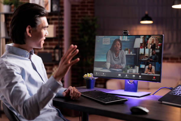 istock Office worker attending videocall business meeting 1420139871