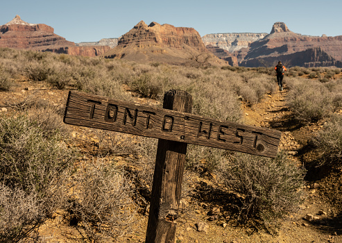 Hiker Heads Out on Tonto West Trail In Grand Canyon National Park