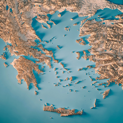 3D Render of a Topographic Map of the Aegean Sea, Greece and Turkey. \nAll source data is in the public domain.\nColor texture: Made with Natural Earth. \nhttp://www.naturalearthdata.com/downloads/10m-raster-data/10m-cross-blend-hypso/\nRelief texture and Rivers: NASADEM data courtesy of NASA JPL (2020). \nhttps://doi.org/10.5067/MEaSUREs/NASADEM/NASADEM_HGT.001 \nWater texture: SRTM Water Body SWDB:\nhttps://dds.cr.usgs.gov/srtm/version2_1/SWBD/