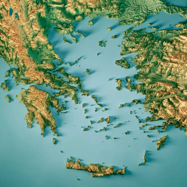 Aegean Sea 3D Render Topographic Map Color stock photo