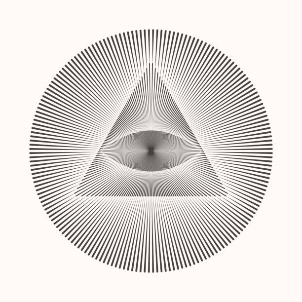 Abstract background with a circle, triangle and eye. Radial lines as spiritual symbol or tattoo. Abstract background with a circle, triangle and eye. Radial lines as spiritual symbol or tattoo. illuminati stock illustrations