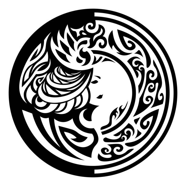 illustrazioni stock, clip art, cartoni animati e icone di tendenza di illustrazione scandinava celtica di valchiria o strega con ornamento tribale - valchiria personaggio mitologico immagine