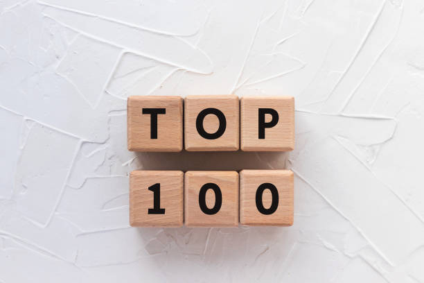istock Text top 100 on wooden cubes on white. Wood blocks. Flat lay, top view. 1420154752