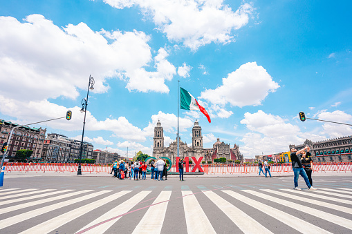 Mexico City, Mexico; September 01 2022: zocalo of the city of mexico, mexican flag, national holidays.