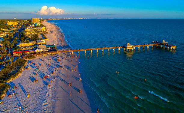 Ft Myers Beach Sunset,Floridda Aerial Photo fort meyers beach stock pictures, royalty-free photos & images