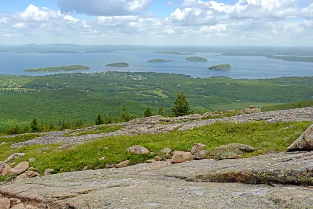 Photo of Acadia National Park, view from Cadillac Mountain to Frenchman Bay. State of Maine, USA