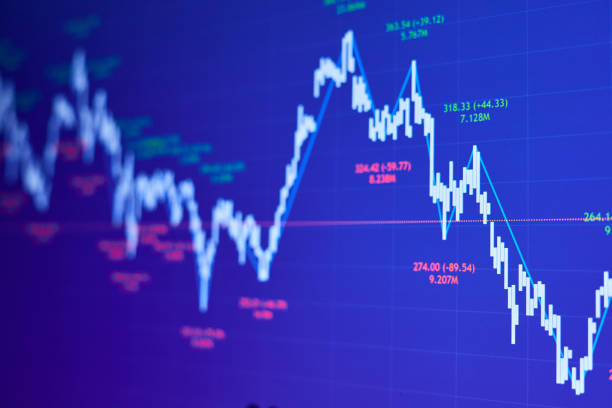 istock Stock market chart on blue background 1420163694