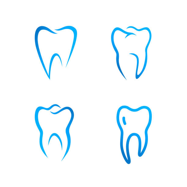 Vector set of blue icons of a tooth - dentist clinic icon on white background Vector set of blue icons of a tooth - dentist clinic icon on white background dentist logos stock illustrations