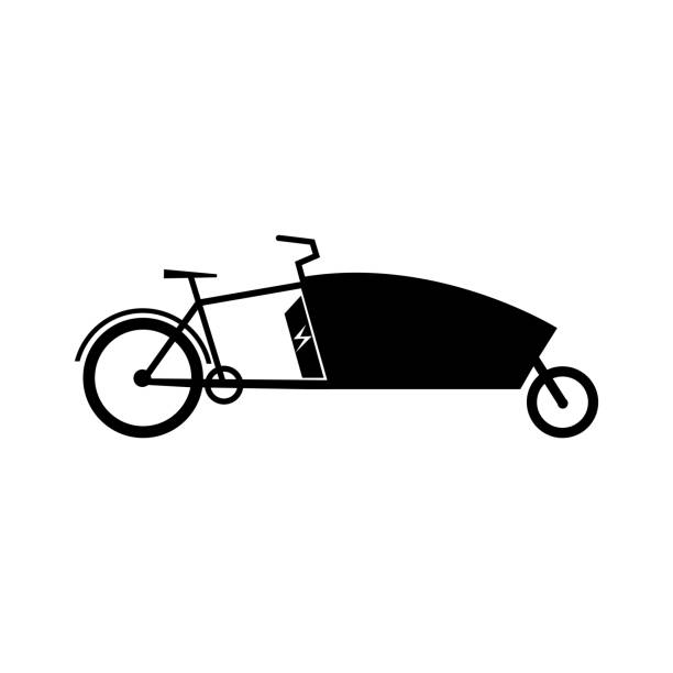 ikone des elektrischen lastenrads. silhouette des elektrotransport-logos. flache vektorillustration - lastenrad stock-grafiken, -clipart, -cartoons und -symbole