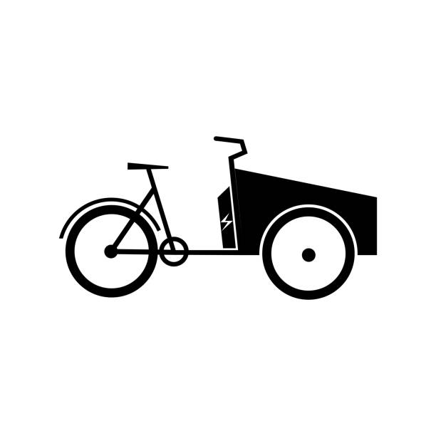 ikone des elektrischen lastenrads. elektrotransport-logo silhouete - lastenrad stock-grafiken, -clipart, -cartoons und -symbole