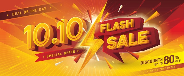 10.10 Shopping Day Flash Sale Banner Template design special offer discount, Shopping banner template, Abstract flash Sale Web Header template design for Sale and discount labels. Sale promotion poster