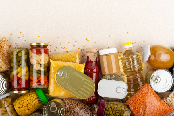istock Emergency groceries food background with copyspace 1420167080
