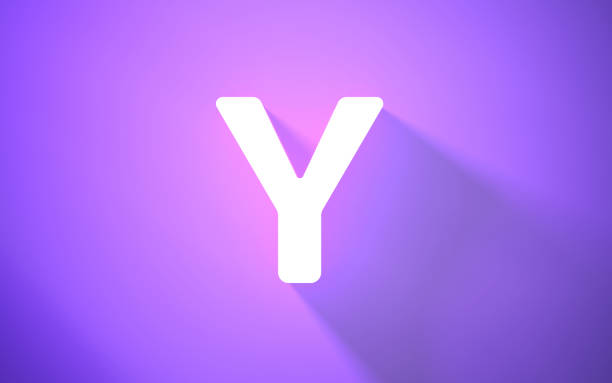 3d Render Neon Letter Y on Purple Background (close-up)