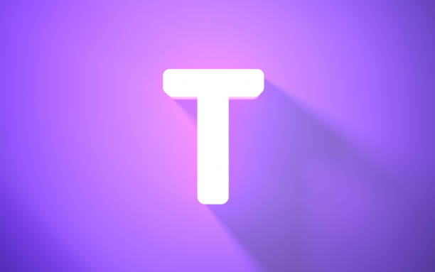 3d Render Neon Letter T on Purple Background (close-up)