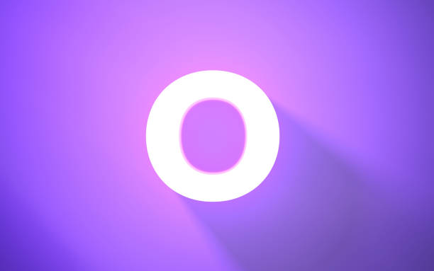 3d Render Neon Letter O on Purple Background (close-up)
