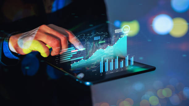 istock Business analysis big data screen and economic growth with financial graph. Concept of virtual dashboard technology digital marketing and global economy network connection. 3D illustration. 1420171097