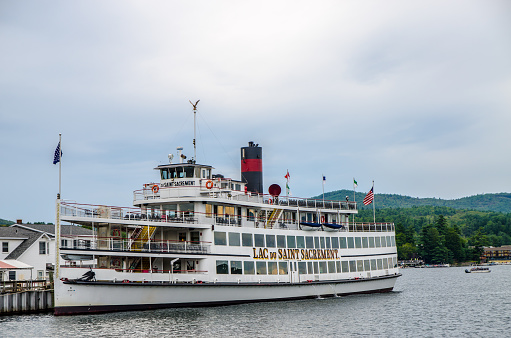 Steamboat for tourist tour on Lake Georges during summer day