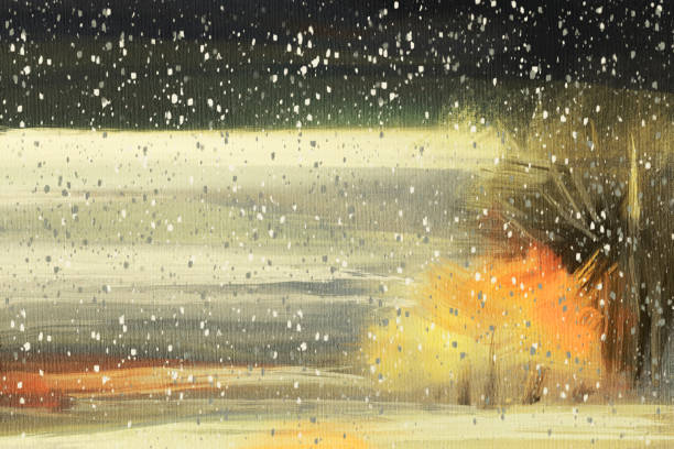 istock Winter landscape with forest.  Oil painting.  Hand-drawn illustration. Hand-drawn illustration. 1420175906