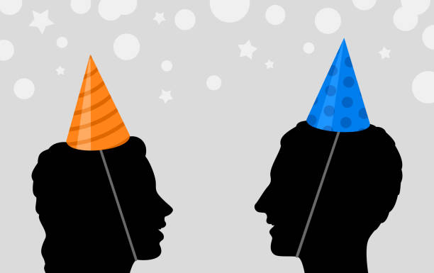 mężczyzna i kobieta w kapeluszach imprezowych - party hat silhouette symbol computer icon stock illustrations