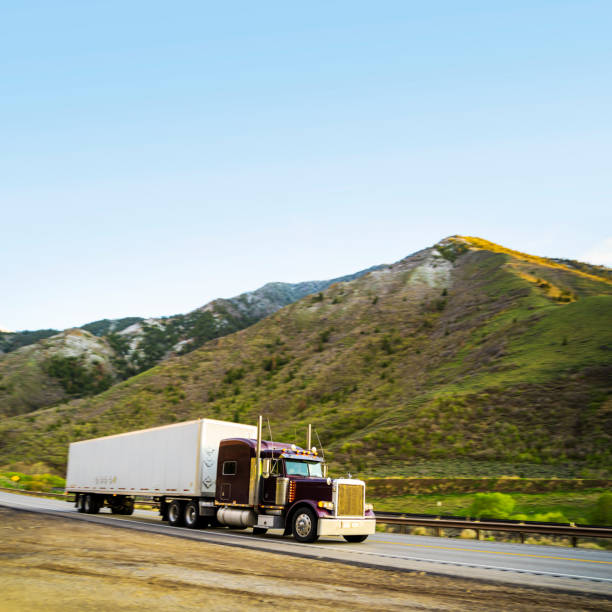 istock White semi-truck transporting goods 1420177861