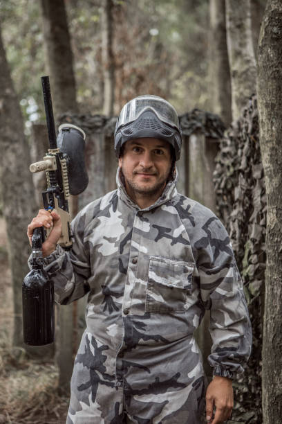 istock Portrait of a middle aged paintball team player 1420181261