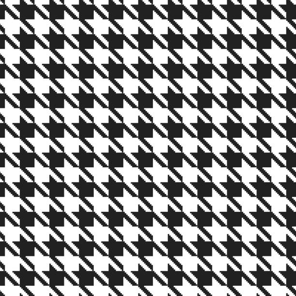 Geometric black and white seamless pattern with pied-de-poule ornament. Monochrome graphic repeating design. Modern minimalist stylish squared background. Vector chequered motif for fabric, textile Geometric black and white seamless pattern with pied-de-poule ornament. Monochrome graphic repeating design. Modern minimalist stylish squared background. Vector chequered motif for fabric, textile. pied stock illustrations