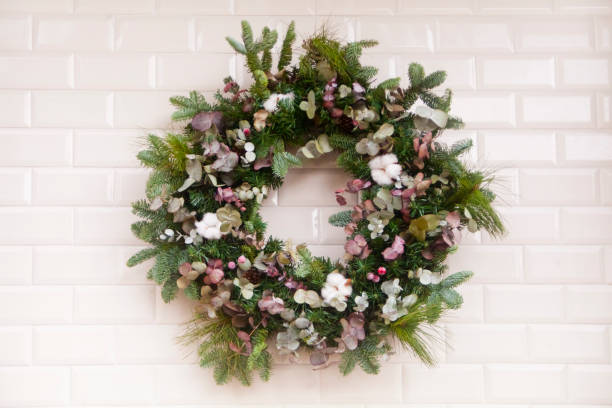istock Decorative garland, white vintage tiles background 1420187196