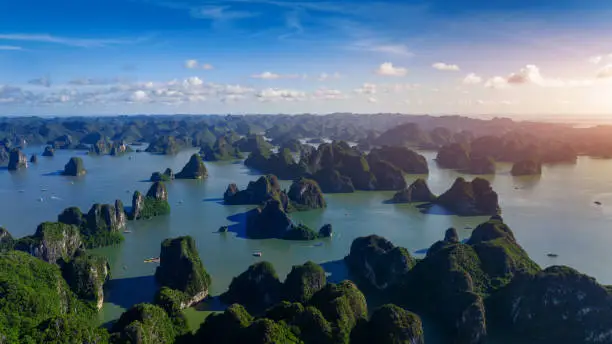 Aerial view of Halong bay in Vietnam.